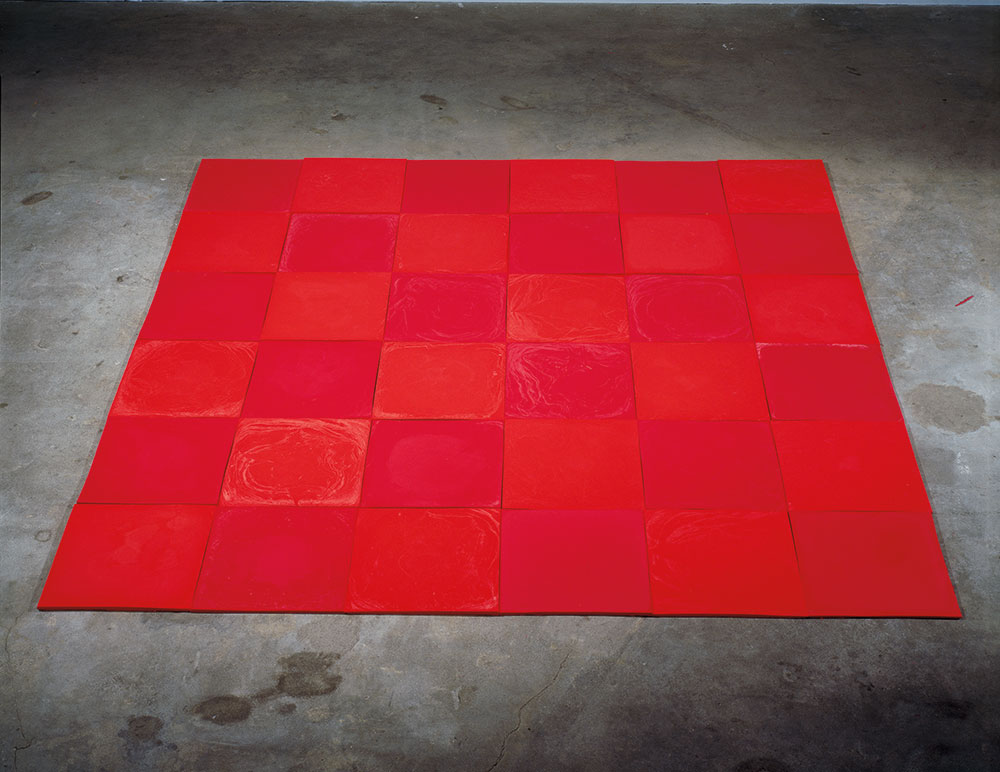 “Homage to Carl Andre (light and dark)”, 1991; Lipstick and wax, Orange County Museum of Art